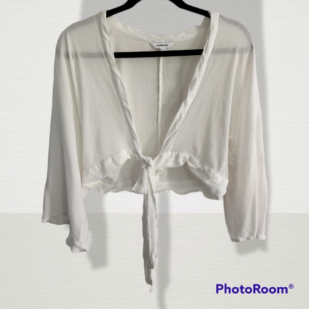 Express white tie front crop cover up, size small